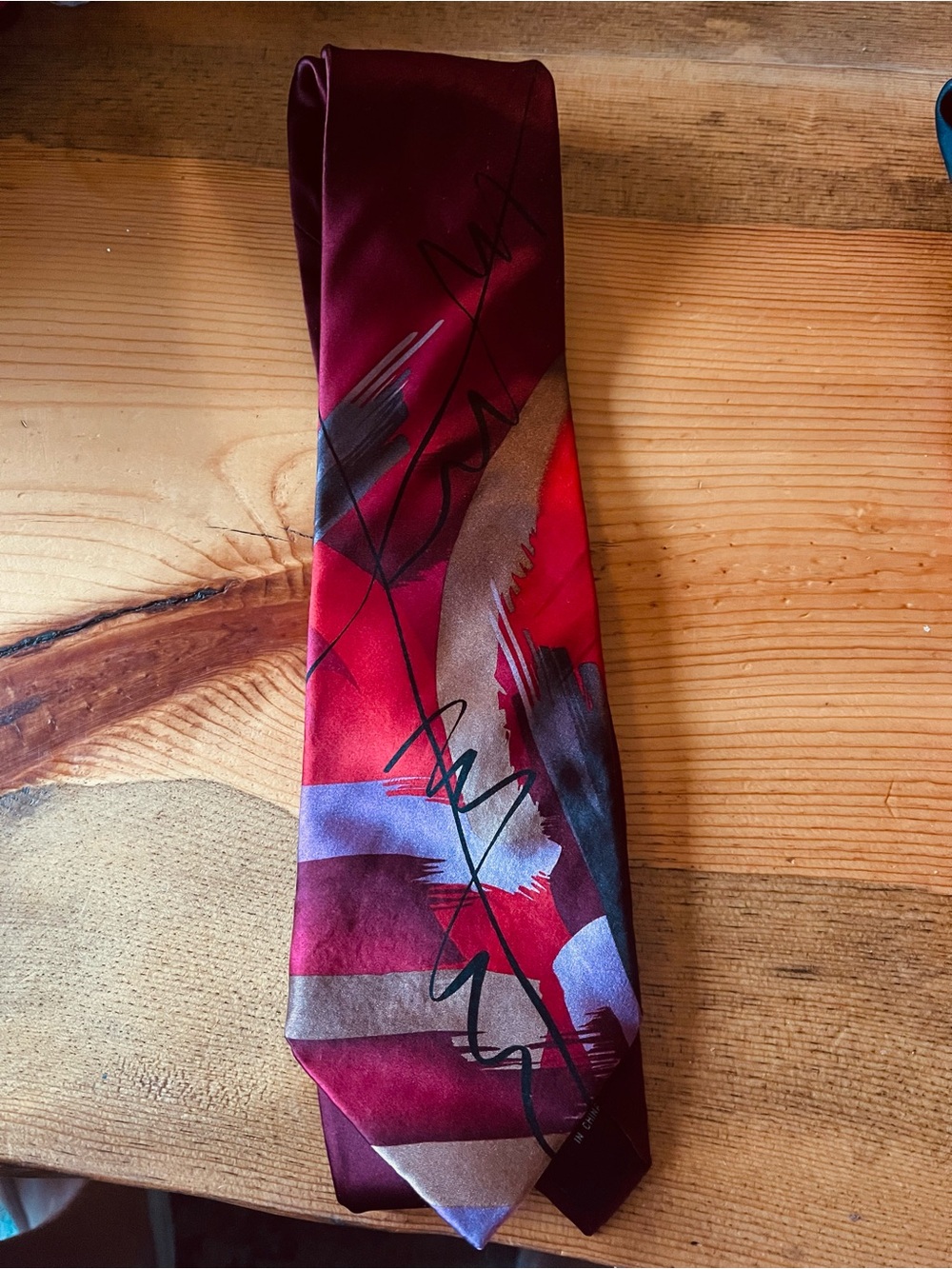 J. Garcia Maroon and Red Abstract Brushstroke Tie